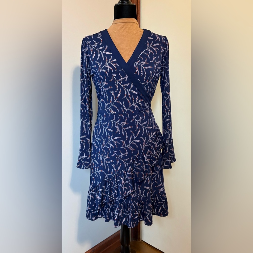 Michael Kors Navy Floral Wrap Midi Dress